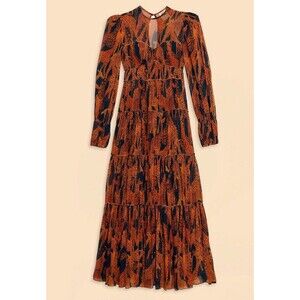 Farm Rio Dress Size XL Giraffes Puff Sleeve Corset Piping Tiered Maxi Dress